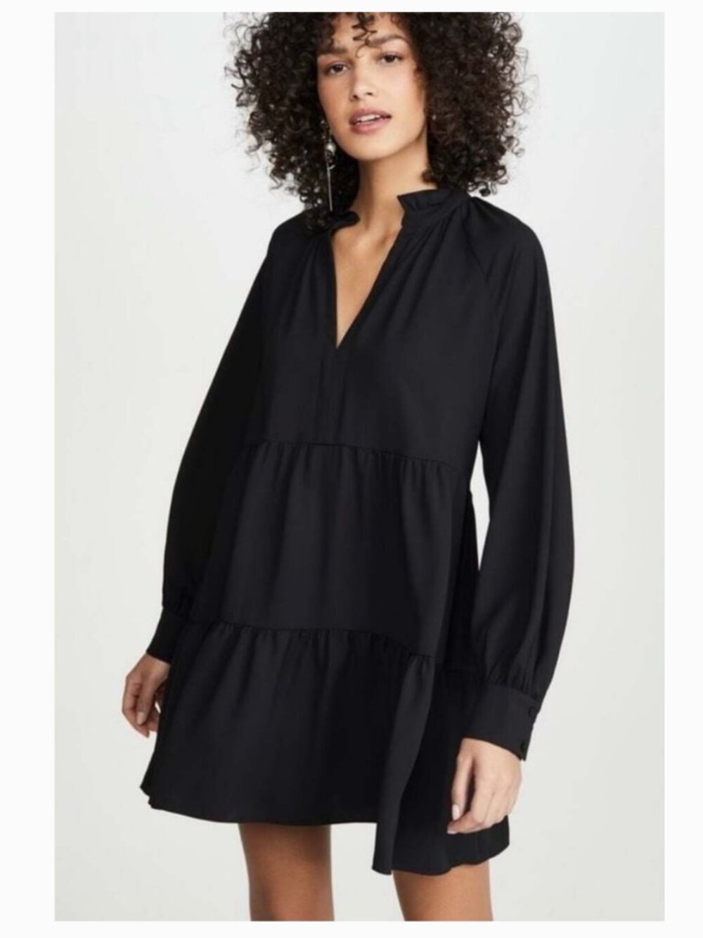 Amanda Uprichard Black Saffron Tiered Long Sleeve Dress Medium